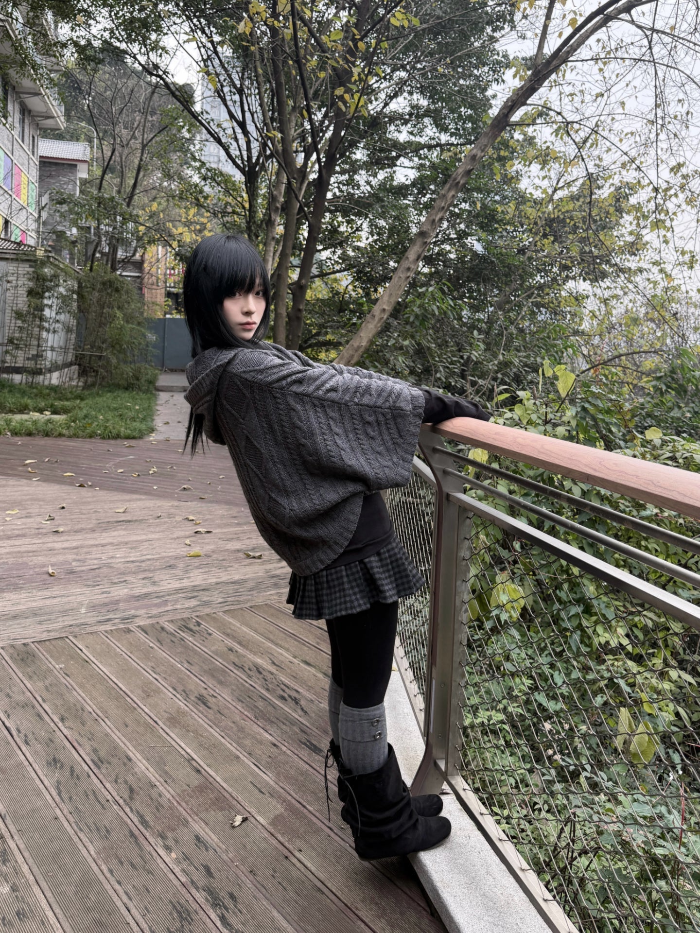Vintage Knit Hooded Batwing Cape Sweater