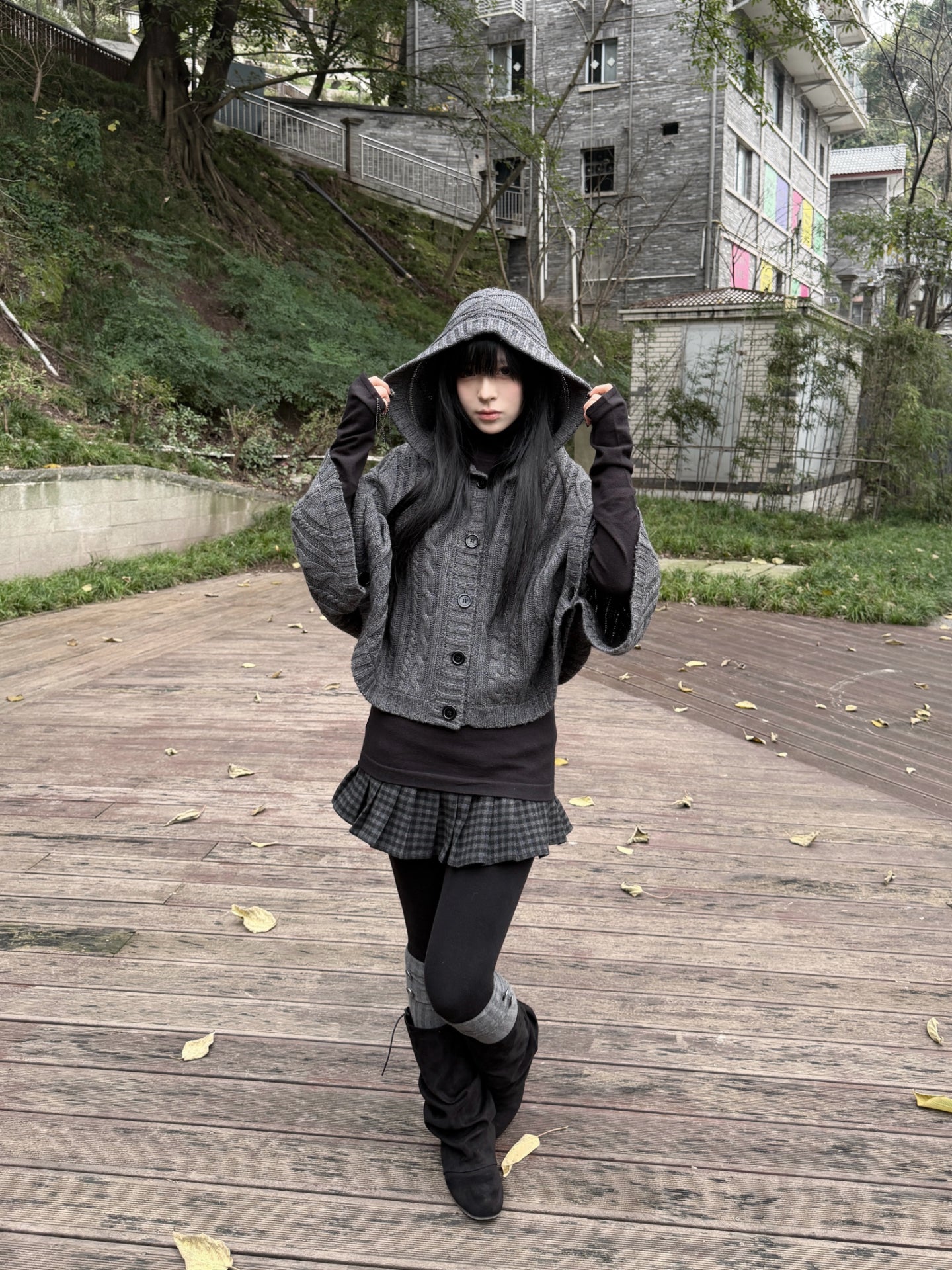 Vintage Knit Hooded Batwing Cape Sweater