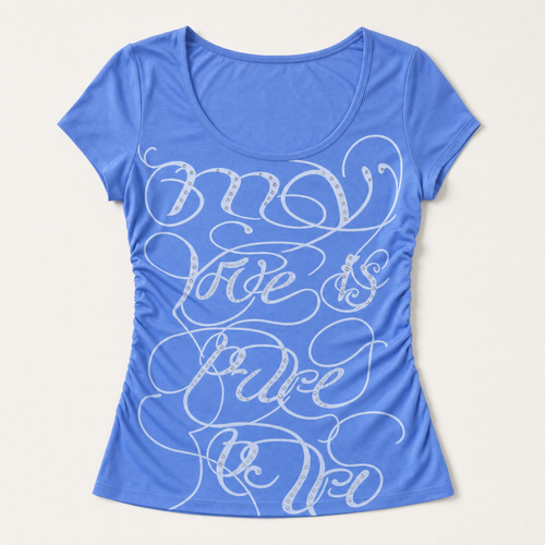 Women's Blue Letter Print V-Neck Rhinestone Casual Street Style Summer T-Shirt — product photo