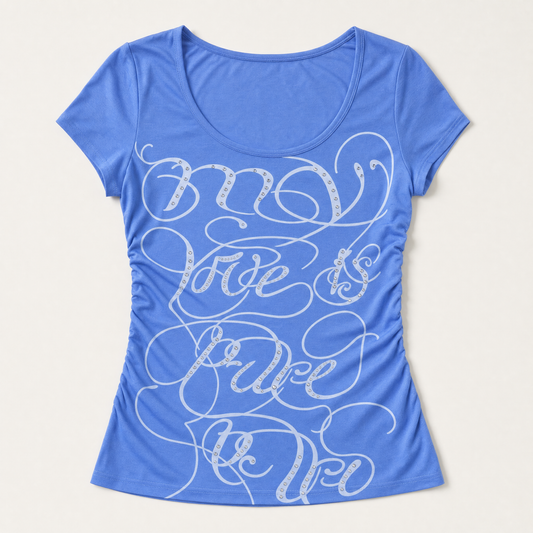 Women's Blue Letter Print V-Neck Rhinestone Casual Street Style Summer T-Shirt — product photo
