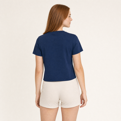 Nepo Baby Baby Tee — Nepo Baby - Navy — back view on model