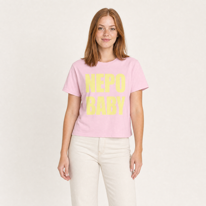 Nepo Baby Baby Tee — Nepo Baby - Pink — front view on model