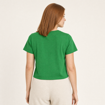 Nepo Baby Baby Tee — No More Mr. Nice Guy - Green — back view on model