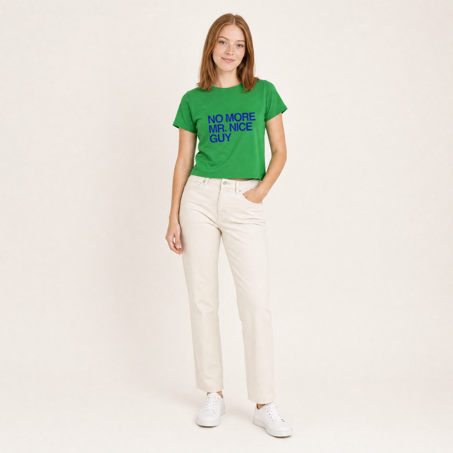 Nepo Baby Baby Tee — No More Mr. Nice Guy - Green — full-body fit